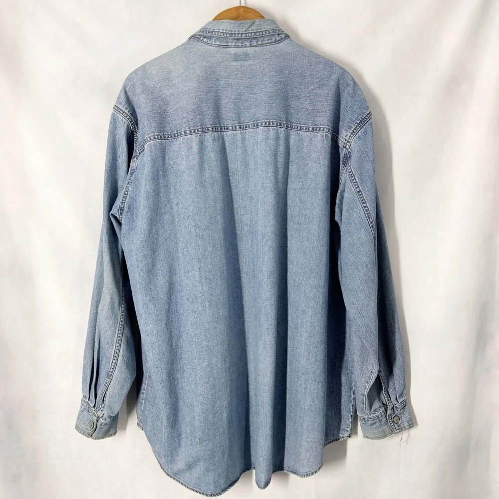 90s Levi's Red Tab Long Sleeve Light Wash Blue Denim Button Up Shirt Men's XL